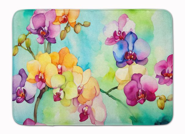 Orchids In Watercolor Memory Foam Kitchen Mat Machine Washable Anti-Fatigue Mat Cushion Comfort Bath Mat Or Kitchen Rug_maomaolike.com