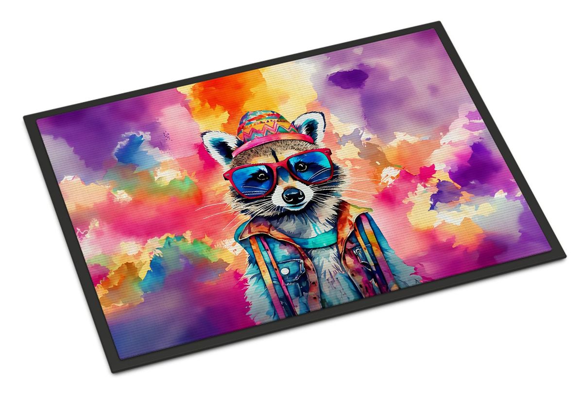 Hippie Animal Raccoon Doormat Front Door Mat Indoor Outdoor Rugs For Entryway, Non Slip Washable Low Pile, 24H X 36W_maomaolike.com