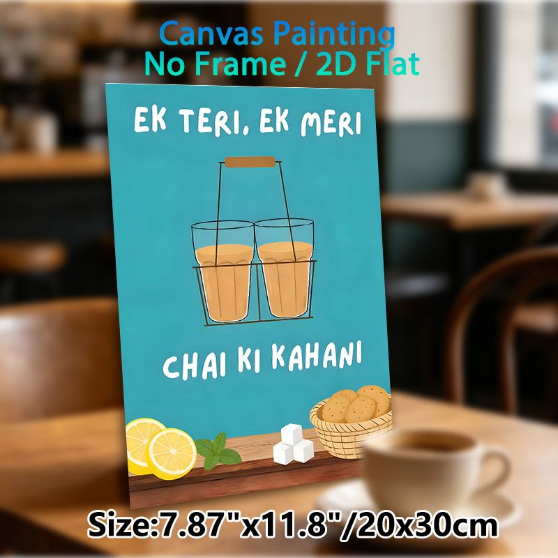 Chai (Indian Tea) Themed Painting Poster, Vibrant Cartoon-style Poster, Warm Cozy Design Featuring Chai Glasses, Cookies And Lemon Slices, Suitable_maomaolike.com