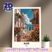 Bari Italy Coastal Town Painting Poster, Vibrant Retro Style Poster, Sunlit Seaside Street With Colorful Blooms & Coastal View, Captures Warm_maomaolike.com