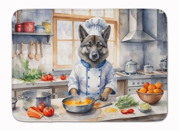 Norwegian Elkhound The Chef Memory Foam Kitchen Mat Machine Washable Anti-Fatigue Mat Cushion Comfort Bath Mat Or Kitchen Rug_maomaolike.com