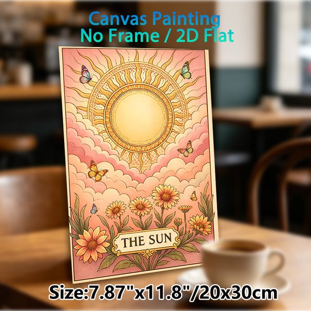 The Sun Tarot Themed Painting Poster, Soft Pastel Vintage Style Poster, Warm Whimsical Design Featuring Sun, Flowers And Butterflies, Ideal For_maomaolike.com