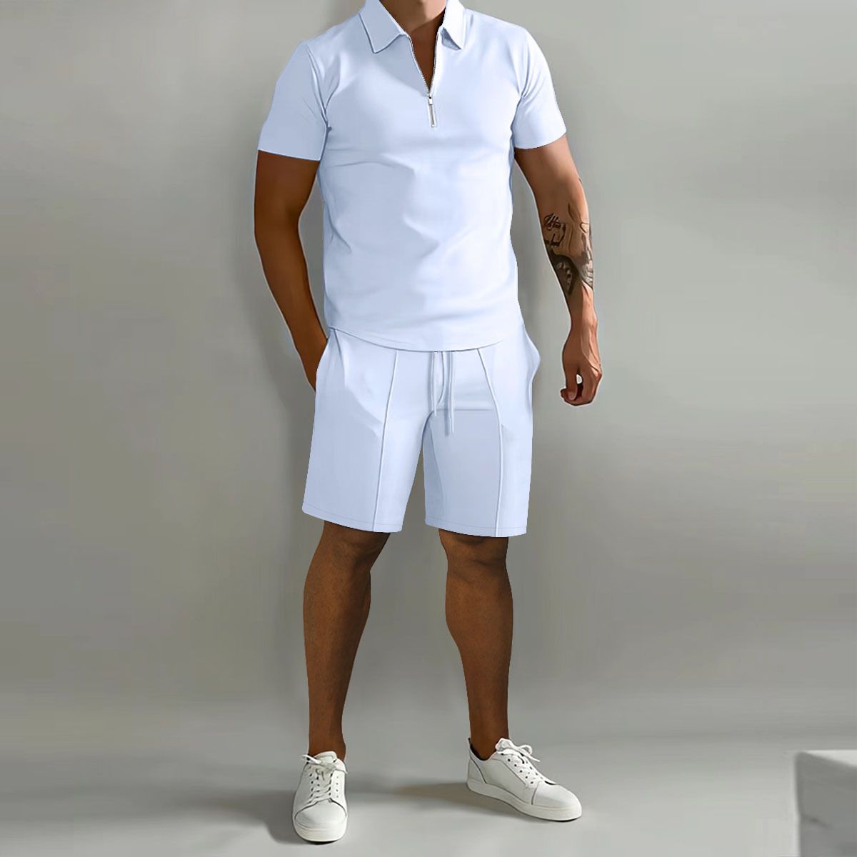 Men's Polo Casual Loose Short Sleeve Shorts Tracksuit_maomaolike.com