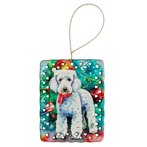 Bedlington Terrier Christmas Porcelain Ornament Christmas Tree Hanging Decorations For Home Christmas Holiday, Rectangle, Gift, Multicolor_maomaolike.com