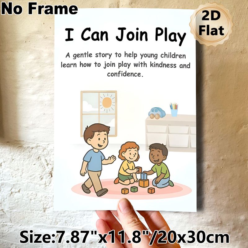 Join Play Themed Painting Poster, Warm Cartoon Group Play Scene Poster, Supports Kind And Confident Group Play Engagement, Ideal For Activity Rooms_maomaolike.com