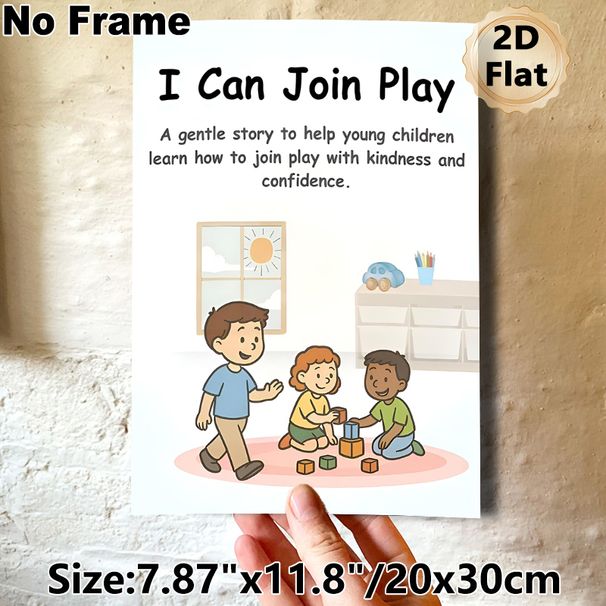Join Play Themed Painting Poster, Warm Cartoon Group Play Scene Poster, Supports Kind And Confident Group Play Engagement, Ideal For Activity Rooms_maomaolike.com