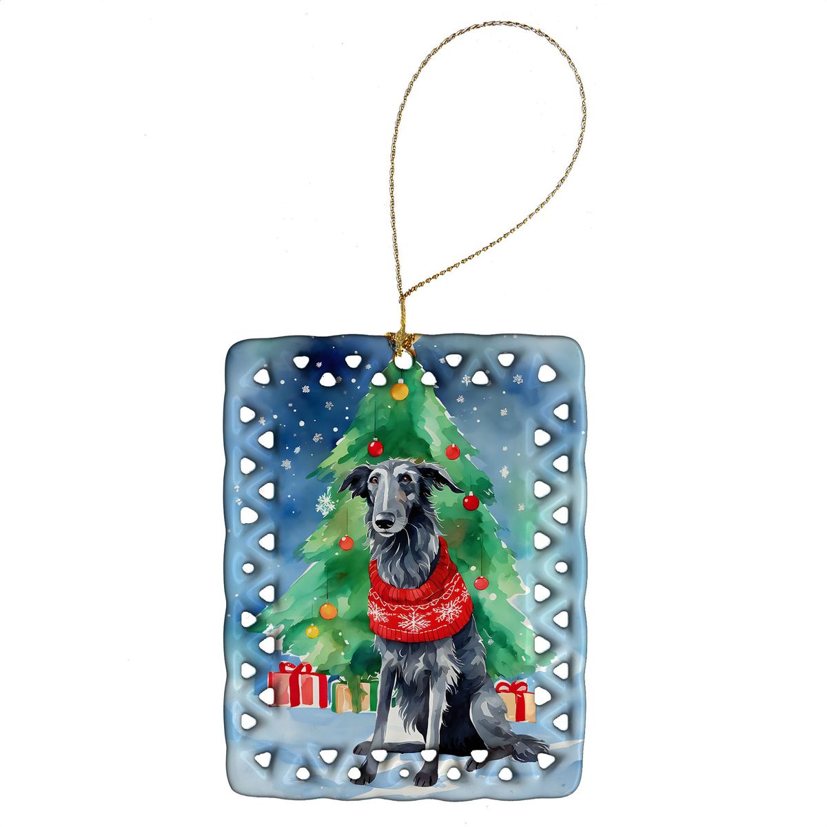 Scottish Deerhound Christmas Porcelain Ornament Christmas Tree Hanging Decorations For Home Christmas Holiday, Rectangle, Gift, Multicolor_maomaolike.com