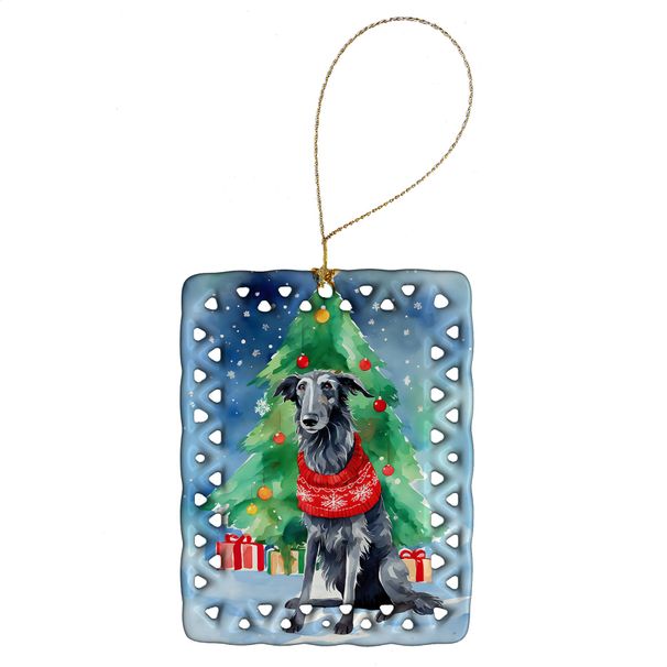 Scottish Deerhound Christmas Porcelain Ornament Christmas Tree Hanging Decorations For Home Christmas Holiday, Rectangle, Gift, Multicolor_maomaolike.com