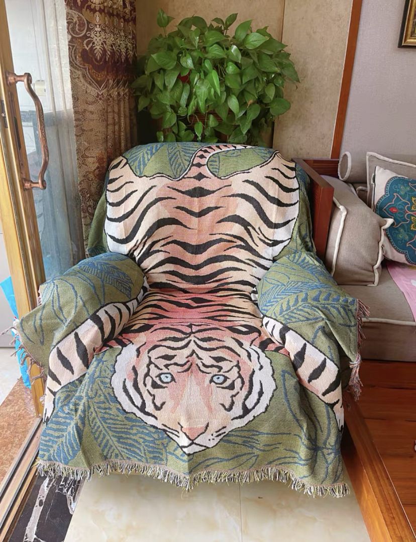 boho Cover Vintage American-style Cotton-linen Cushion, Tiger Chair Backrest Cover, Single-person Sofa Bl, Decorative_maomaolike.com