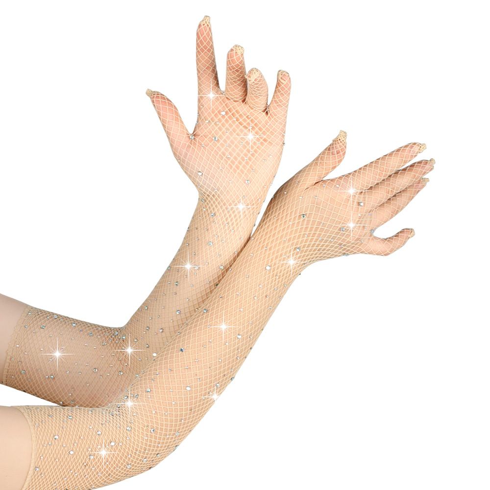 Unisex Hot diamond mesh gloves Fashion sexy stretch band diamond long gloves bungee electric sound rave party gloves_maomaolike.com