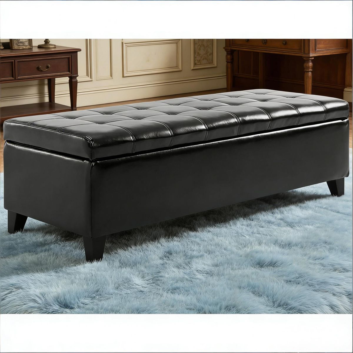 Leather Storage Chest With Lift Top Ottoman Storage Bench_maomaolike.com
