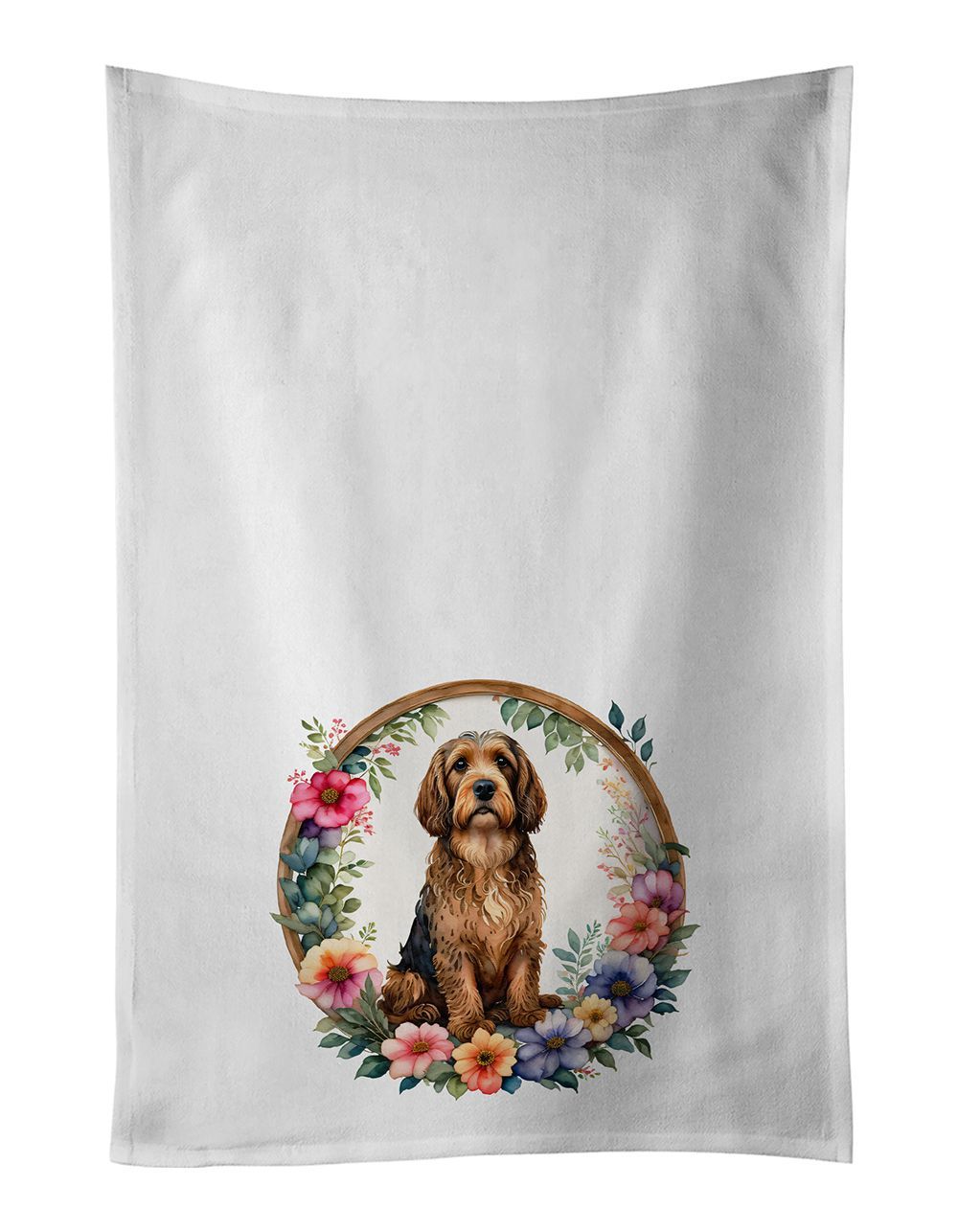Otterhound And Flowers Kitchen Towel Set Of 2 White Dish Towels Decorative Bathroom Hand Towel For Hand, Face, Hair, Yoga, Tea, Dishcloth, 19 X 28", White_maomaolike.com