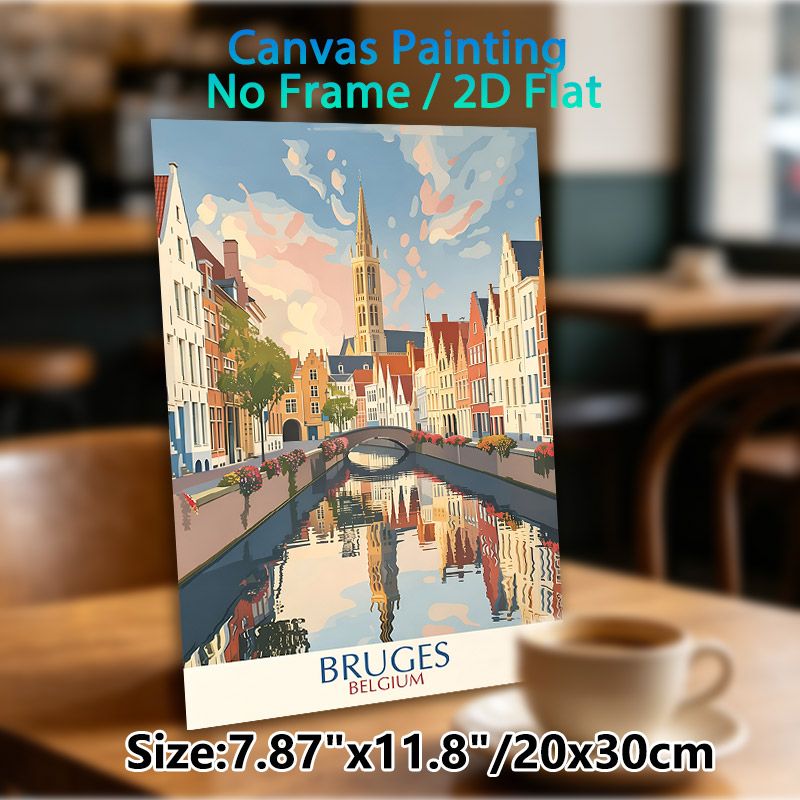 Bruges Belgium Canal Cityscape Painting Poster, Vibrant Retro-style Scenic Poster With Historic Buildings & Canal Reflections, Delicate Travel-themed_maomaolike.com