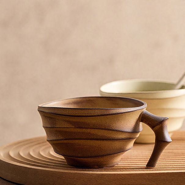 Ceramic Bamboo Pattern Creative Design High Aesthetic Breakfast Milk Coffee Cup Tea Drinking Light Luxury_maomaolike.com