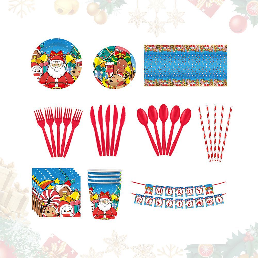Christmas 10-piece Set Set Party Supplies Snowman Disposable Tableware Paper Plates And Napkins Banners Plastic Tablecloths Cutlery Serves 50 For Merry Christmas Party Home Indoor Outdoor Decor_maomaolike.com