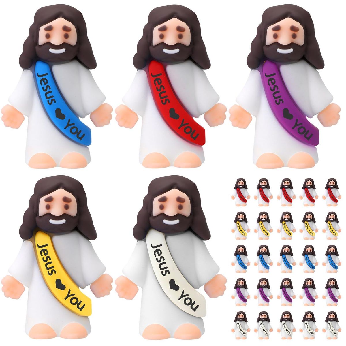 25/50 Pcs Mini Figurines Set, Jesus Figure, Rubber Religious Party Favors | Includes Organza Bag And Gift Cards Sunday School, Easter Egg Stuffers, Baptism Gifts, Multi-Item Party Favor Pack_maomaolike.com