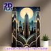 Art Deco City Skyline Painting Poster, Sophisticated Retro Art Deco Style Poster, Luminous Urban Skyscape With Geometric Borders, Elegant Wall Decor_maomaolike.com