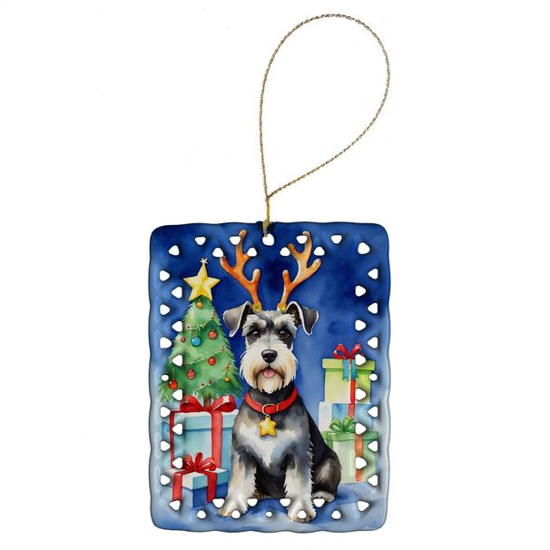Schnauzer Christmas Reindeer Porcelain Ornament Christmas Tree Hanging Decorations For Home Christmas Holiday, Rectangle, Gift, Multicolor_maomaolike.com