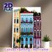 Mediterranean Street Buildings Painting Poster, Vibrant Colorful Vintage European Architecture Poster, Eye-catching Urban Scene Ideal For Living Room_maomaolike.com