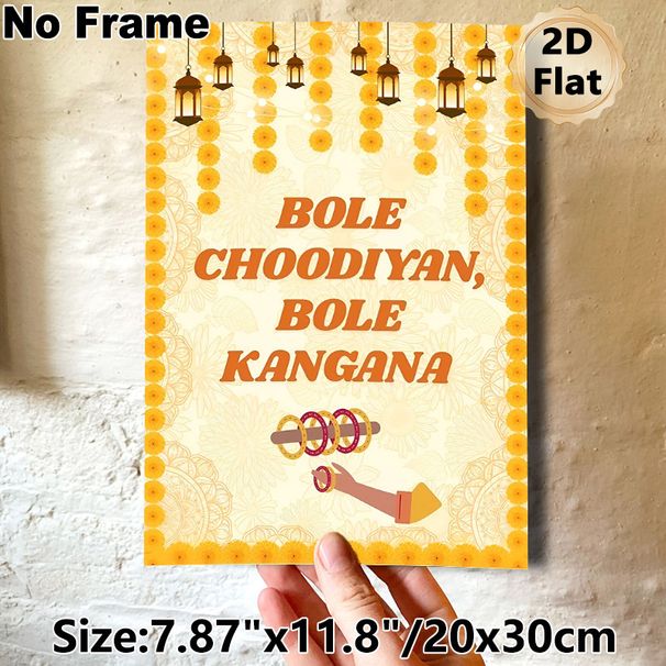 Indian Wedding Themed Painting Poster, Warm-toned Traditional Festive Poster, Featuring Classic Wedding Lyrics, Marigold Garlands And Lanterns, Ideal_maomaolike.com