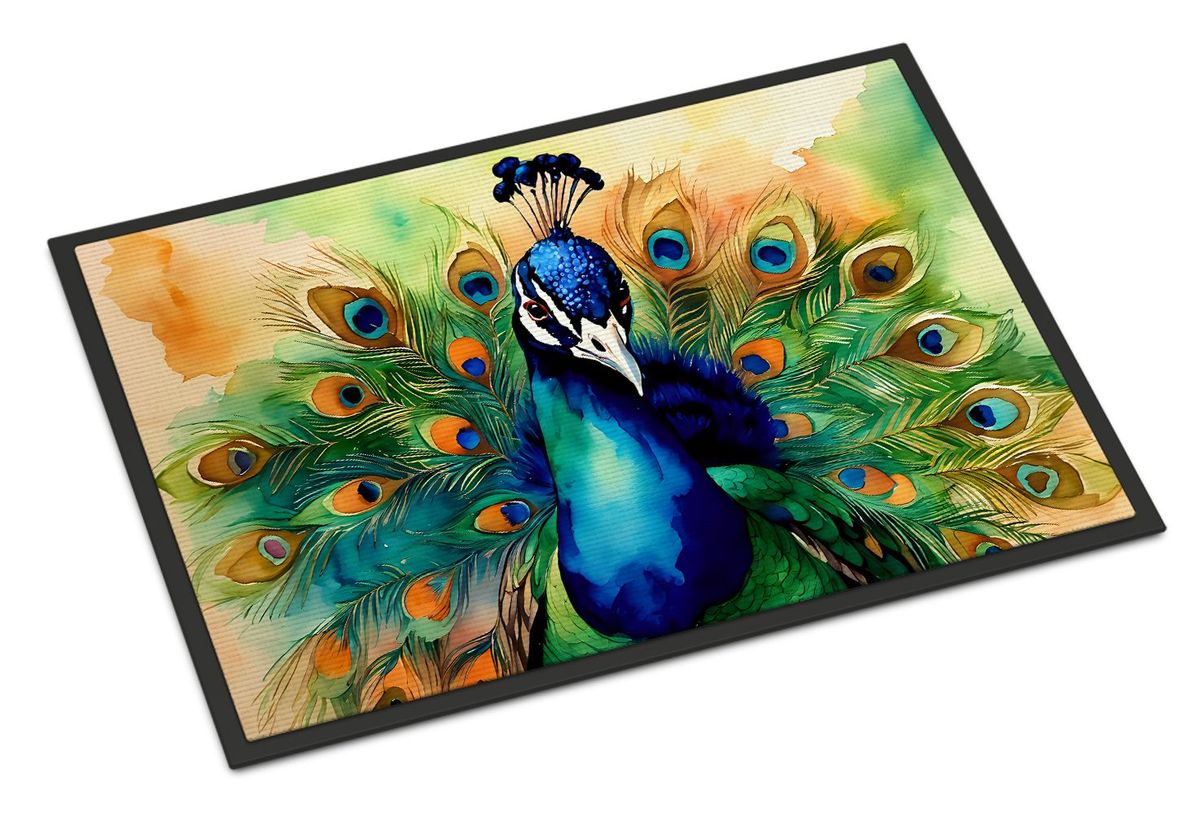 Peacock Doormat Front Door Mat Indoor Outdoor Rugs For Entryway, Non Slip Washable Low Pile, 24H X 36W_maomaolike.com