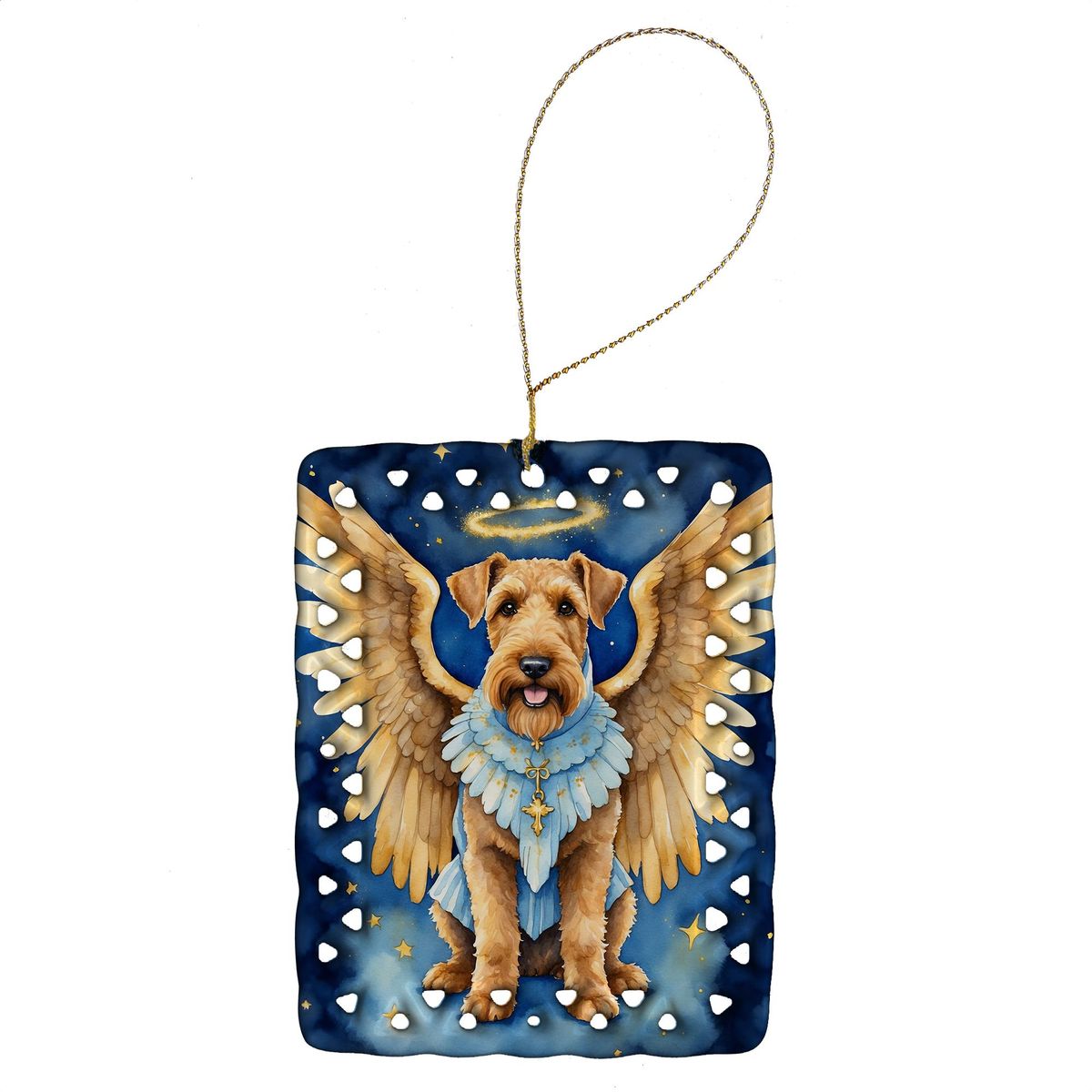 Airedale Terrier My Angel Porcelain Ornament Christmas Tree Hanging Decorations For Home Christmas Holiday, Rectangle, Gift, Multicolor_maomaolike.com