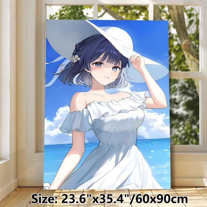 Seaside Anime Girl Painting Poster, Soft-toned Anime Style Poster, Tranquil Ocean-view Artwork, Suitable For Bedroom And Living Room Wall Decor_maomaolike.com