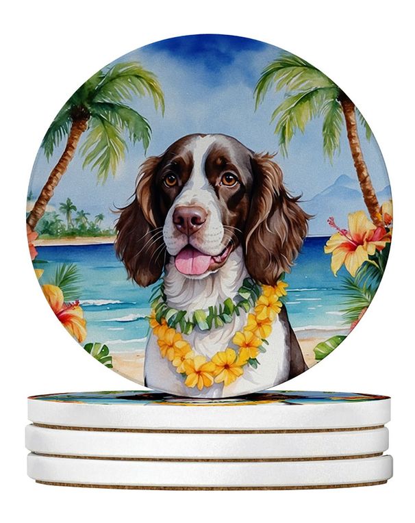 English Springer Spaniel Luau Large Sandstone Coasters Pack Of 4 Absorbent Round Coasters Decor Gifts For Men Or Women, 4 In, Multicolor_maomaolike.com