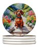 Dachshund Spring Path Large Sandstone Coasters Pack Of 4 Absorbent Round Coasters Decor Gifts For Men Or Women, 4 In, Multicolor_maomaolike.com
