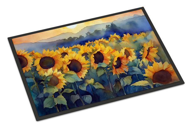 Sunflowers In Watercolor Doormat Front Door Mat Indoor Outdoor Rugs For Entryway, Non Slip Washable Low Pile, 24H X 36W_maomaolike.com