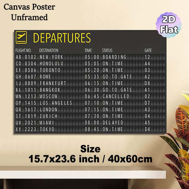 Airport Departure Board Painting Poster, Vintage Retro Flip-style Flight Info Poster, Unique Travel-themed Decor Suitable For Living Room, Office Or_maomaolike.com
