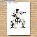 Karate Themed Painting Poster, Monochrome Ink Wash Style Karate Practitioner In Combat Stance Poster, Artistic Splatter Design Ideal For Home Gym_maomaolike.com