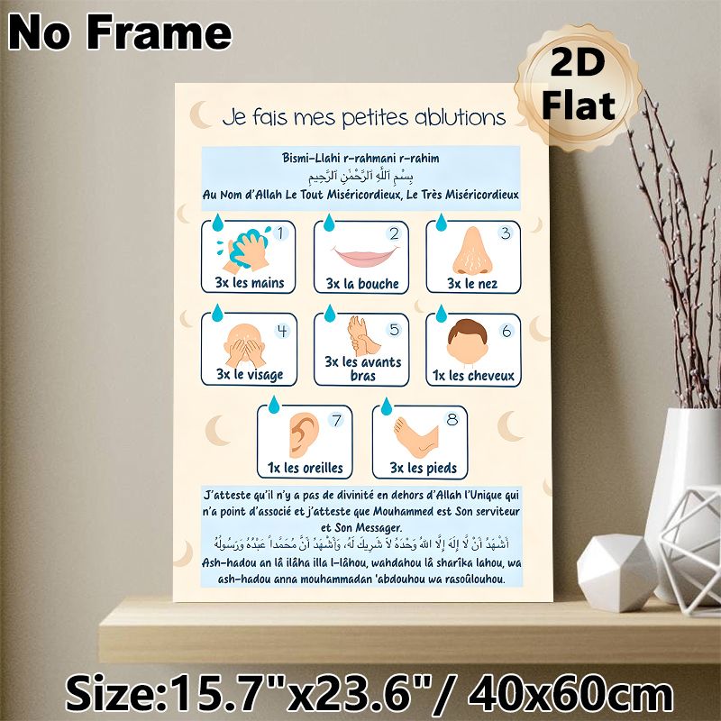 Islamic Ablution Guide Painting Poster, Clear Illustrated Cartoon-style Step-by-step Poster, Practical Ritual Purification Guide Suitable For Home_maomaolike.com