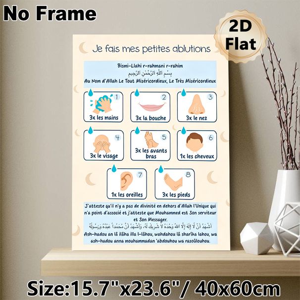 Islamic Ablution Guide Painting Poster, Clear Illustrated Cartoon-style Step-by-step Poster, Practical Ritual Purification Guide Suitable For Home_maomaolike.com