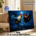 Rooster Fighting Painting Poster, Bold Impasto-style Confronting Roosters Under Moonlight Poster, Striking Artistic Decor Suitable For Living Room_maomaolike.com