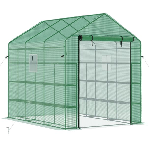 8 X 6 X 7 Temporary Greenhouse For Growing Flowers With Mesh Door & Windows Green_maomaolike.com