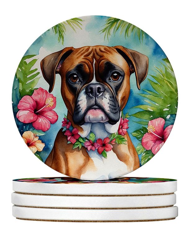 Boxer Luau Large Sandstone Coasters Pack Of 4 Absorbent Round Coasters Decor Gifts For Men Or Women, 4 In, Multicolor_maomaolike.com