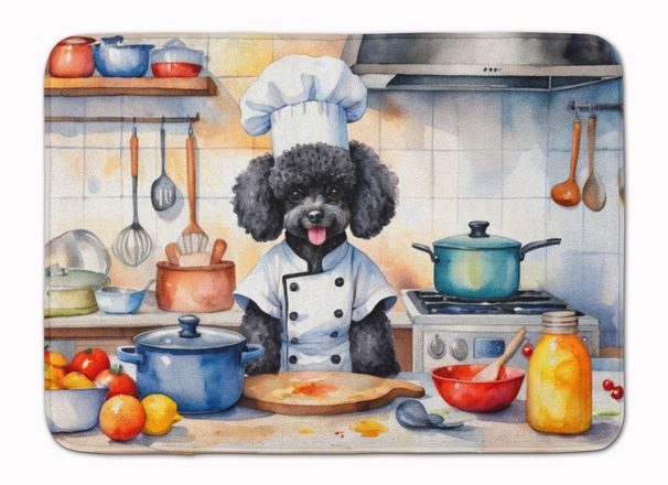 Black Poodle The Chef Memory Foam Kitchen Mat Machine Washable Anti-Fatigue Mat Cushion Comfort Bath Mat Or Kitchen Rug_maomaolike.com