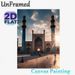 Islamic Mosque Painting Poster, Warm-toned Vintage Sunlit Mosque Square Poster, Exquisite Architectural Details Ideal For Living Room, Study Or_maomaolike.com