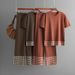 Women's Clothing summer new simple fashion round neck solid color short-sleeved top + trousers contrast edge knitted two-piece set_maomaolike.com