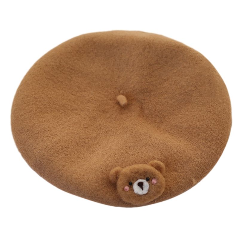 Hot Sale Lovely Wool Beret Cute Bear/Mushroom Painter All-match Solid Color Octagonal Hat for Halloween Christmas New Year_maomaolike.com