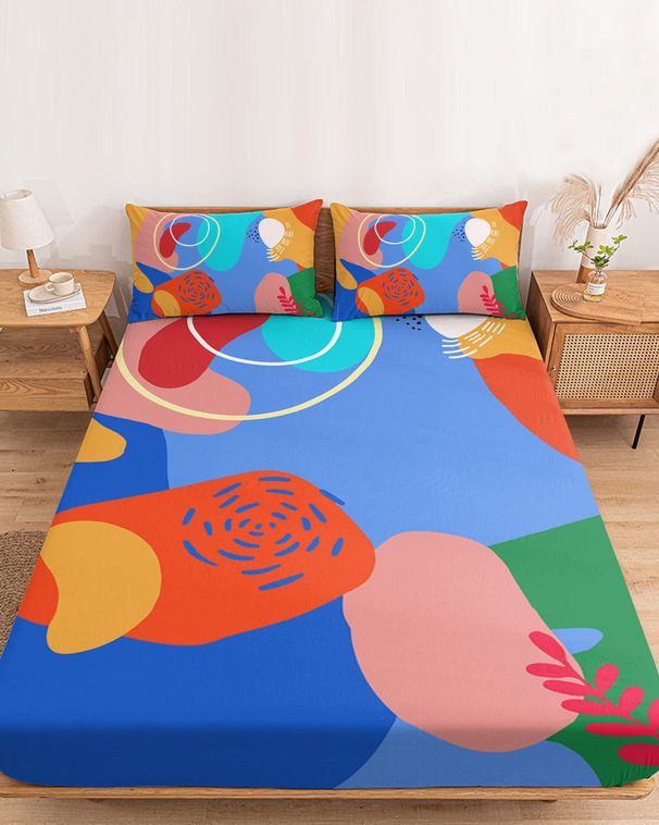 Bohemian Style Plant Pattern Fitted Sheet Three Piece Digital Printing Bedding Set_maomaolike.com