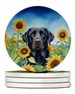Labrador Retriever In Sunflowers Large Sandstone Coasters Pack Of 4 Absorbent Round Coasters Decor Gifts For Men Or Women, 4 In, Multicolor_maomaolike.com