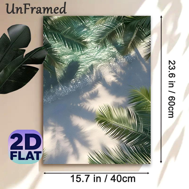 Tropical Palm & Water Scene Painting Poster, Soft-hued Tranquil Coastal View Poster, Delivers Serene Natural Ambiance, Suitable For Living Room_maomaolike.com