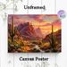 Desert Sunset Mountain Climbing Painting Poster, Warm-toned Oil-painting Style Desert Landscape Poster, Picturesque Scene With Cacti, Stream And_maomaolike.com