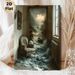 Surreal Coastal Interior Painting Poster, Dramatic Surreal Scene With Waves Spilling From Artwork Into Room Poster, Unique Immersive Decor Ideal For_maomaolike.com
