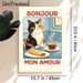 French Café Themed Cat Painting Poster, Warm-toned Vintage Cartoon Poster, Charming Design With Calico Cat, Coffee And Crepe, Cozy French Vibe Decor_maomaolike.com
