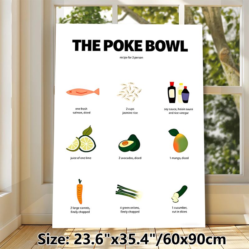 Poke Bowl Recipe Painting Poster, Minimalist Cartoon-style Ingredient Guide Poster, Useful Cooking Reference Ideal For Kitchen Decor_maomaolike.com