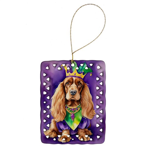 English Cocker Spaniel King Of Mardi Gras Porcelain Ornament Christmas Tree Hanging Decorations For Home Christmas Holiday, Rectangle, Gift, Multicolor_maomaolike.com