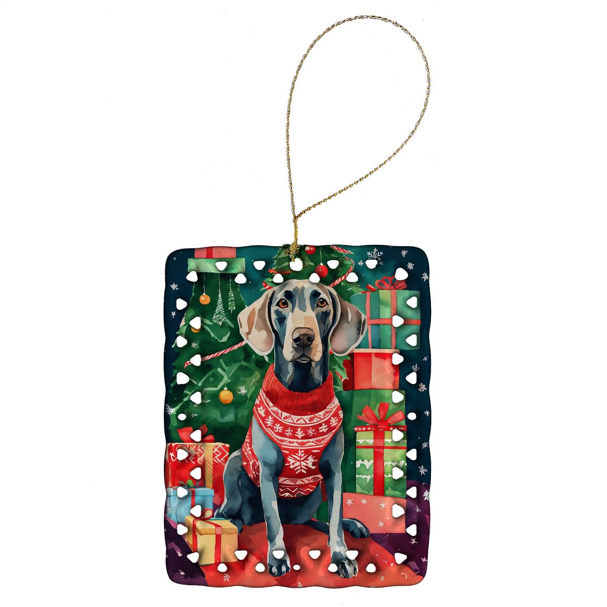 Weimaraner Christmas Porcelain Ornament Christmas Tree Hanging Decorations For Home Christmas Holiday, Rectangle, Gift, Multicolor_maomaolike.com